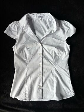 White Short-Sleeve Button-Up Shirt